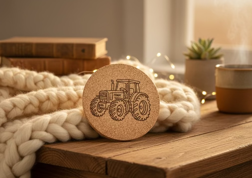 Untersetzer mit Traktor Motiv – lasergraviert & natürlich
